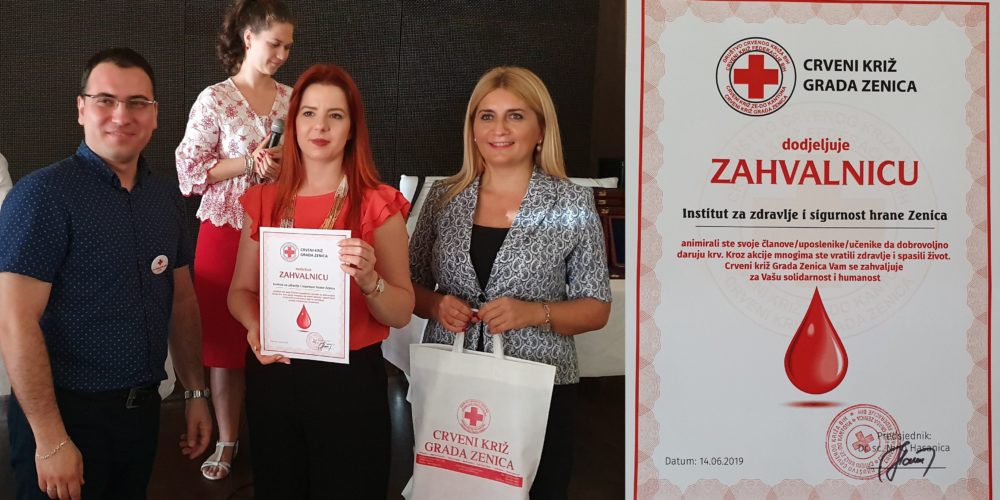 INZ-u Zahvalnica CK Zenica Zbog Učešća U Akcijama Darivanja Krvi